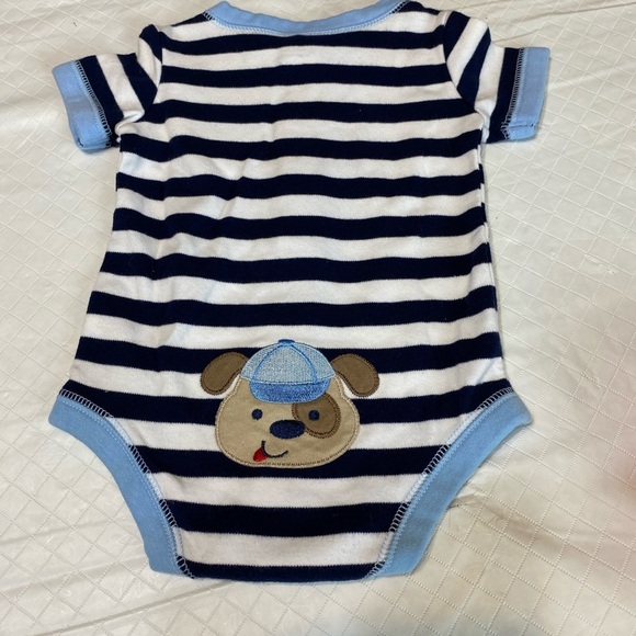Infant 3 month short sleeve onsies blue stripes baseball themed set of 2 - Picture 4 of 10